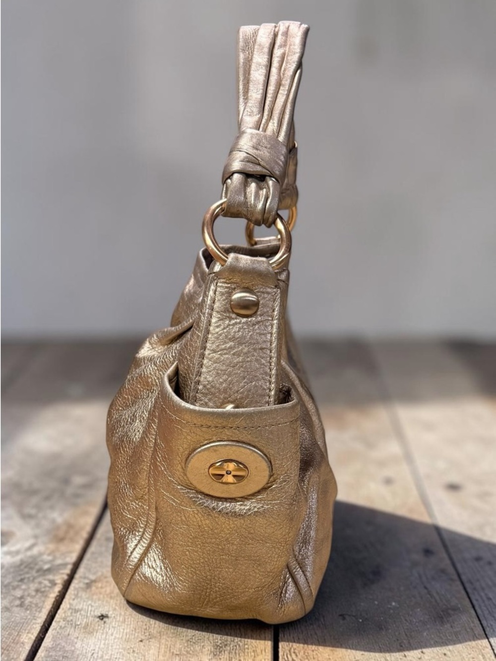 COACH Parker Metallic Champagne Leather Shoulder Tote Bag 13466 - Picture 3 of 15